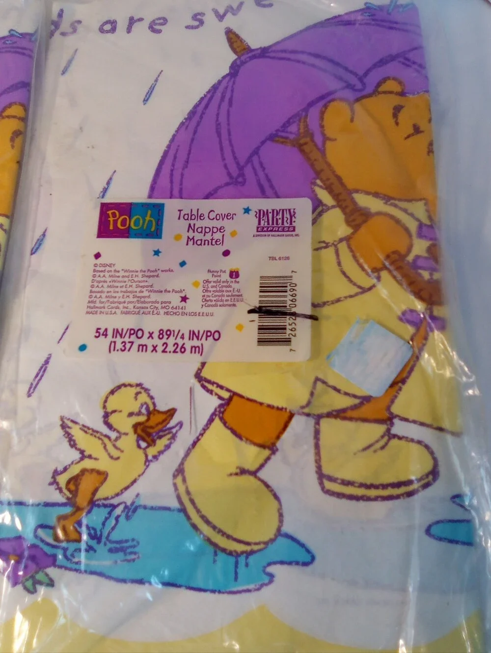 Vintage Winnie the Pooh Rainy Day Printed Baby Shower Paper Table Cover